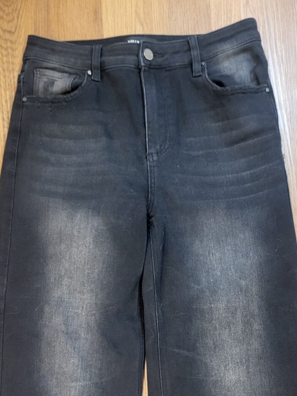 Risen Jeans Women’s 29 Black Coated Straight Jeans Raw Frayed Hem
